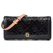 TORY BURCH WOC翻蓋皮革斜背包-漆皮黑色