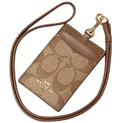 COACH 防刮PVC皮革掛繩證件夾-卡其駝