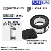 適用美國TruSens Z1000小臺款口紅機雙氣流空氣清淨機2合1圓筒型替換用HEPA濾網芯包含2片前置活性碳濾綿