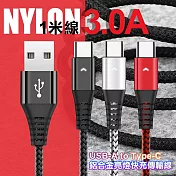 DAPAD 鋁合金亮燈3A快充傳輸線 TYPE-C to USB 100cm 紅色