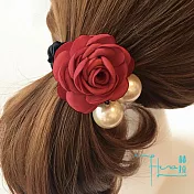 【Hera赫拉】布藝玫瑰花串珠大腸圈髮繩-3色 紅
