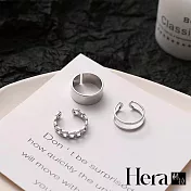 【Hera 赫拉】簡約冷淡風開口戒指女三件套食指關節指環 銀色