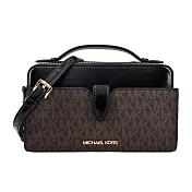 MICHAEL KORS JET SET PVC滿版漆皮雙拉鍊手提/斜背包-中/ 咖X黑