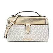MICHAEL KORS JET SET PVC滿版漆皮雙拉鍊手提/斜背包-中/ 米X金