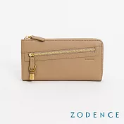 ZODENCE 進口牛皮斜拉鍊長夾 卡其