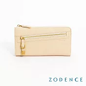 ZODENCE 進口牛皮斜拉鍊長夾 米白