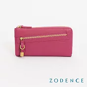 ZODENCE 進口牛皮斜拉鍊長夾 桃紅