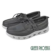 【GREEN PHOENIX】男 休閒鞋 休閒皮鞋 帆船鞋 輕量 吸震減壓 台灣製 EU45 黑色