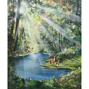 【玲廊滿藝】曾啟文-翠提春曉 晨光鹿影60x60cm