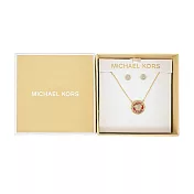 MICHAEL KORS BRASS水鑽LOGO耳環/項鍊禮盒- 紅色