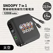 【正版授權】SNOOPY史努比 七合一雙線磁吸無線充行動電源12000mAh(C+L)(ZJ-51) 太空(黑)