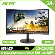 aopen 24hc5qr s3 24型曲面電腦螢幕(fhd,hdmi,dp,va,180hz,1ms)