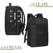 15.6吋 沉穩方格 空間擴充行李包 防撞層+蜂巢背墊 USB-A/C筆電書包後背包 方格黑