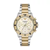 EMPORIO ARMANI 極致尊爵三眼腕錶-銀X淡金