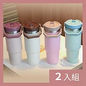 CS22 304不鏽鋼雙層真空吸管保溫隨行杯900ml-2入 藍色