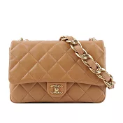 CHANEL 金色CC Logo 仿舊粗鍊小羊皮肩揹包 展示品 (焦糖色)