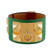 HERMES EVERCOLOR皮 鉚釘金釦CDC手環 展示品 (S)(綠色)