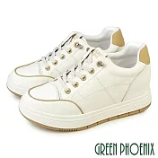 【GREEN PHOENIX】女 休閒鞋 真皮 顯瘦 直套式 免綁鞋帶 厚底 內增高 EU37 米色