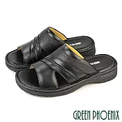 【GREEN PHOENIX】男 拖鞋 全真皮 牛皮 吸震減壓 手縫 厚底 臺灣製 US6 黑色