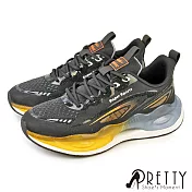 【Pretty】男 運動鞋 休閒鞋 潮鞋 潮流 輕量 綁帶 飛線編織 EU45 黑色