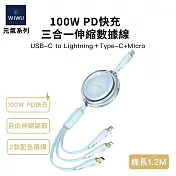 【WiWU】元氣系列 100W PD快充三合一伸縮數據線YQ-05 藍