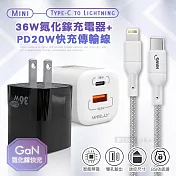 【超速組合】WELLY 36W氮化鎵GaN 雙孔充電器+PD20W Type-C to Lightning 傳輸充電線(1M) 白色+線