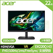 Acer EK220Q H3 22型護眼抗閃螢幕(FHD,100Hz,1ms,VA)