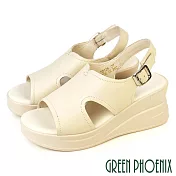 【GREEN PHOENIX】女 涼鞋 厚底涼鞋 楔型涼鞋 輕量 全真皮 EU38 米色