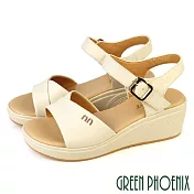 【GREEN PHOENIX】女 涼鞋 厚底涼鞋 楔型涼鞋 輕量 全真皮 EU36 米色