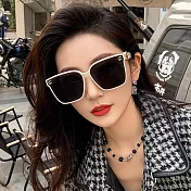 seoul show首爾秀 雙CC質感方框太陽眼鏡UV400墨鏡 G14  米白框黑灰片