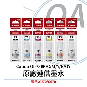 Canon佳能 GI-73 原廠六色墨水組 (BK/C/M/Y/GY/R) (適用:G570/G670) 藍色
