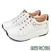 【GREEN PHOENIX】女 運動鞋 休閒鞋 小白鞋 懶人鞋 真皮 顯瘦 免綁鞋帶 輕量厚底 JP23.5 白色