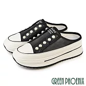 【GREEN PHOENIX】女 穆勒鞋 懶人拖鞋 休閒鞋 懶人鞋 前包後空 全真皮 直套式 EU35 黑色