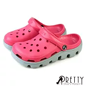 【Pretty】男女 女大尺碼 洞洞鞋 雨鞋 拖鞋 涼鞋 兩穿式 防水 輕量 厚底 US5 桃紅色