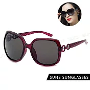 【SUNS】抗UV太陽眼鏡 時尚淑女大框菱格紋眼鏡 大框顯小臉 抗UV400 S611 酒紅框