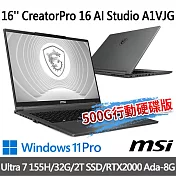 msi微星 CreatorPro 16 AI Studio A1VJG-070TW 16吋 創作者筆電(Ultra 7 155H/32G/2T SSD/RTX2000)