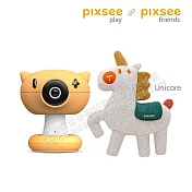 Pixsee Play and Pixsee Friends AI 智慧寶寶攝影機與互動玩具套組+五合一成長支架組-Unicoree動物布偶