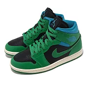 Nike 休閒鞋 Wmns Air Jordan 1 MID 女鞋 黑 綠 皮革 中筒 AJ1 BQ6472-033
