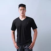 【遊遍天下】MIT男款透氣吸排抗UV吸排運動V領衫(GS2014) 3XL 黑色