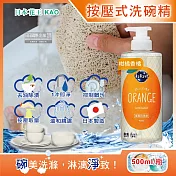 日本KAO花王-珂珂透CUCUTE按壓式去油除漬高效濃縮洗碗精500ml/大瓶(泡沫食器洗滌清潔劑,廚房餐具砧板海綿洗碗劑,食器去汙漬洗潔用品) 柑橘香橘