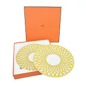 Hermes 愛馬仕 Soleil d’Hermès 網版印刷和手繪裝飾餐盤(2件組) 黃