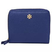 Tory burch 素面荔枝紋皮革短夾-海軍藍