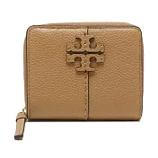 Tory burch 雙T-LOGO素面皮革短夾-淺駝