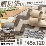 【IKEHIKO】日式幾何圖案廚房地墊45x120cm(吸水防油踏墊 地墊 踏墊 腳踏地毯/4835314) 灰色S1