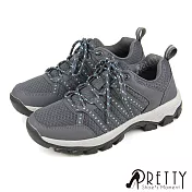 【Pretty】女 登山鞋 運動鞋 休閒鞋 防潑水 透氣 綁帶 戶外 機能 EU36 灰色
