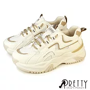 【Pretty】女 運動鞋 休閒鞋 老爹鞋 反光 拼接 增高 厚底 JP23 米色