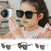 【ALEGANT】派對時尚5-12歲鑲嵌鈦銀金屬方框矽膠偏光墨鏡/UV400太陽眼鏡 半月黑