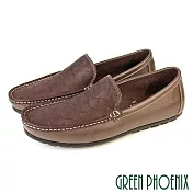 【GREEN PHOENIX】男 休閒鞋 樂福鞋 便鞋 全真皮 牛皮 平底 台灣製 EU39 咖啡色