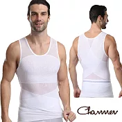【Charmen】NY093機能網布腹部交叉加長塑身背心 男性塑身衣 XL (白色)