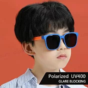 【SUNS】頂級兒童折疊偏光太陽眼鏡 Polarized 彈力壓不壞材質 時尚方框ins墨鏡 防眩光 抗UV400 藍框橘腳